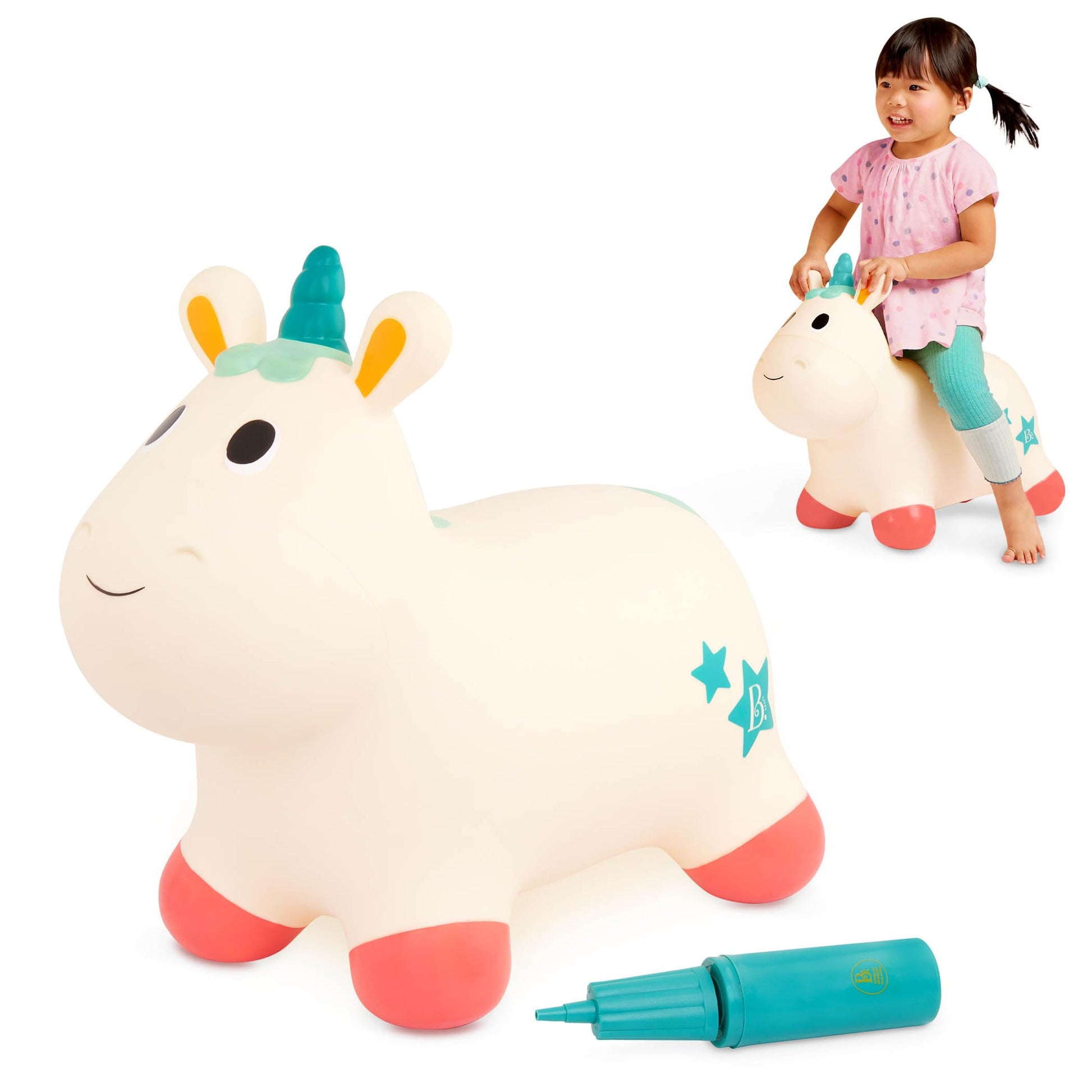 B. - Ride-On Unicorn Bouncer - Bouncy Animal Toy - Inflatable Hopper & Air Pump - Bouncing & Active Play - 18 Months + - Bouncy 