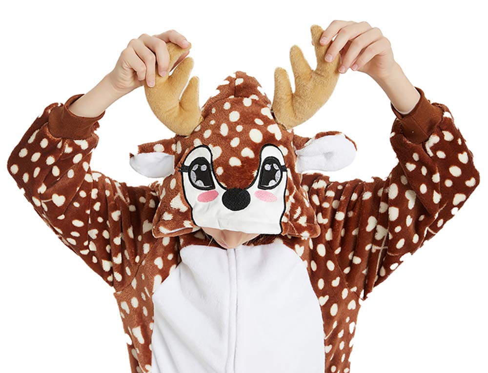 Calanta Deer Onesie Kids Reindeer Costume Girls Animal Pajamas Halloween Christmas Cosplay Party.Sika Deer.140