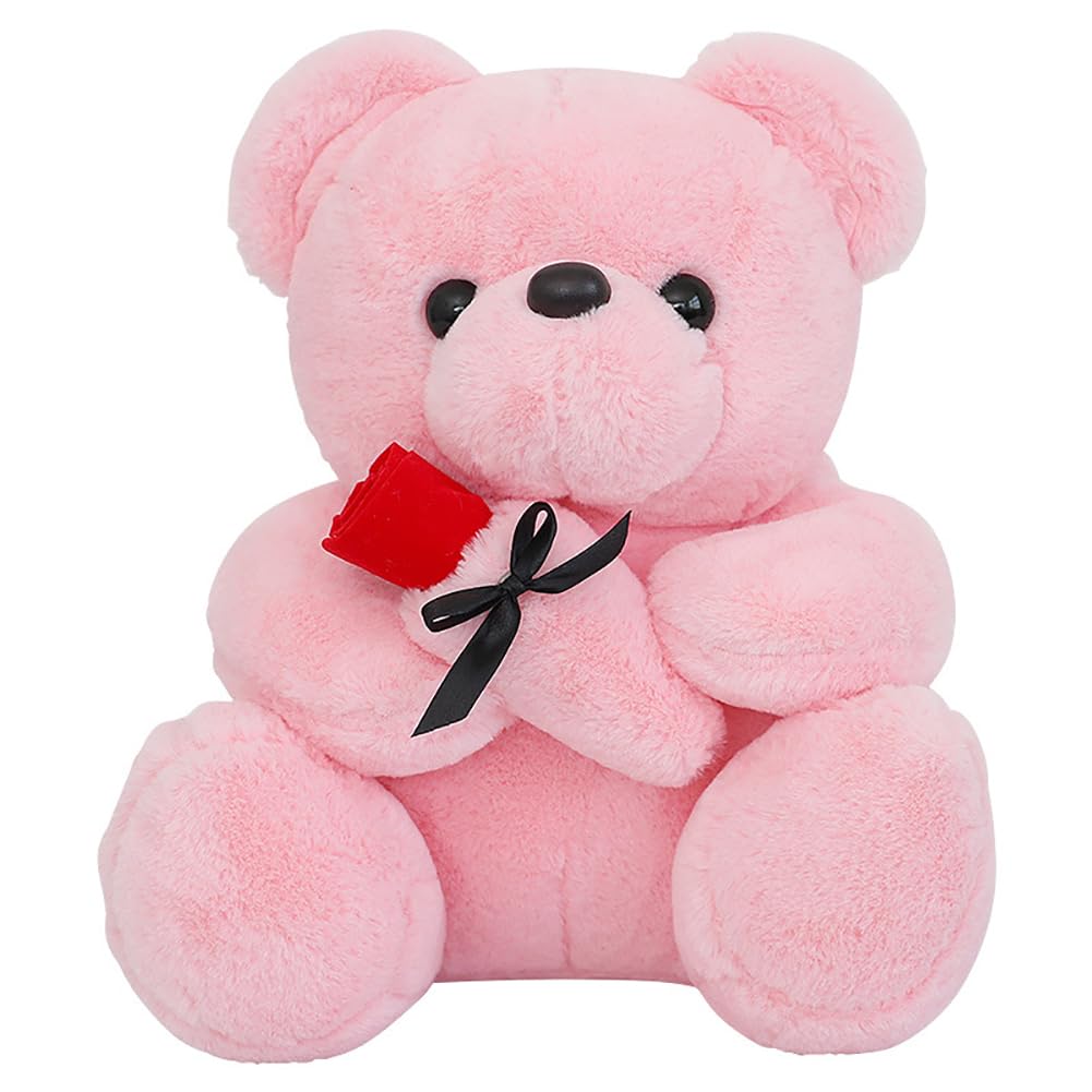 Wgxzyq 12 Inch Teddy Bear Stuffed Animal With Rose, Soft Cuddly Stuffed Plush Bear, Gifts For Kids Baby Toddlers On Baby Shower,