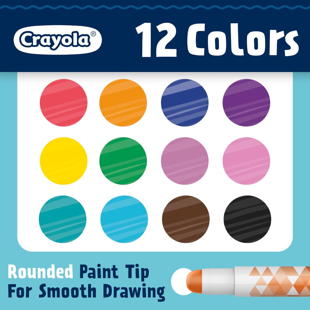 Crayola Acrylic Paint Doodle Sticks (12ct), Acrylic Paint Marker Set for Kids, Quick Dry, Multi-Surface, Less Mess, Kids Craft S