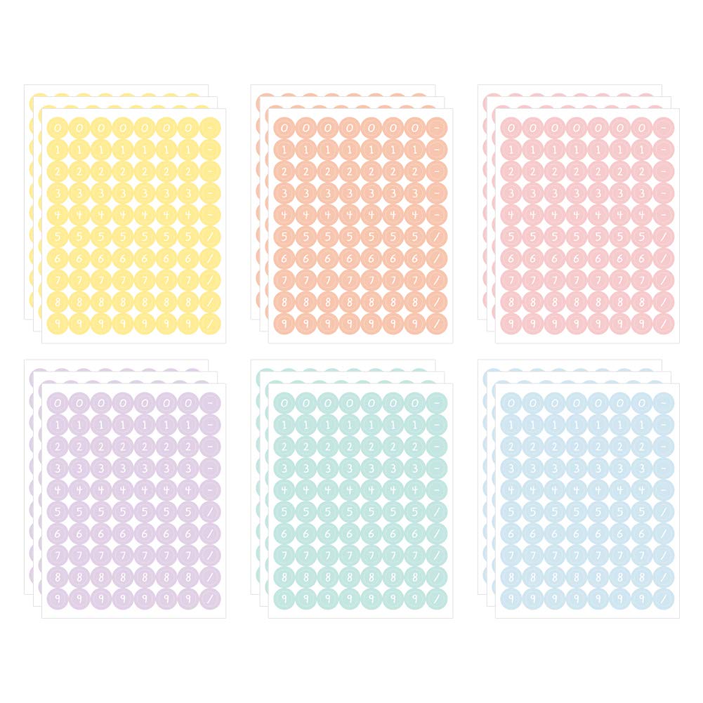 Monolike Cotton Candy Number Stickers Set - 6 Design Stickers, 18 Sheets In Total