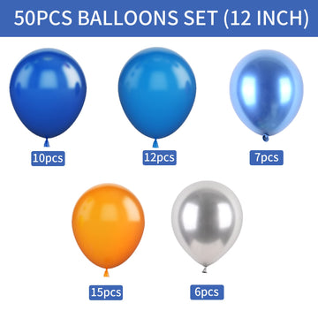 Blue And Orange Balloons, 50 Pcs 12 Inch Orange Royal Blue Metallic Silver Balloons With Ribbons For Birthday Party Wedding Baby