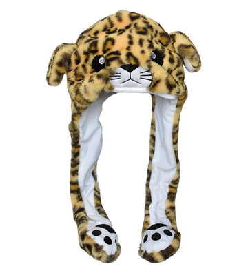 JOYHY Kids Adults Plush Hat Ear Moving Ear Flap Hat With Paw Brown Leopard