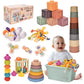 Montessori Toys For 1 Year Old,Baby Toys 6-12 Months,Stacking Building Blocks & Soft Infant Teething Toys & Matching Eggs For To