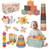 Montessori Toys For 1 Year Old,Baby Toys 6-12 Months,Stacking Building Blocks & Soft Infant Teething Toys & Matching Eggs For To