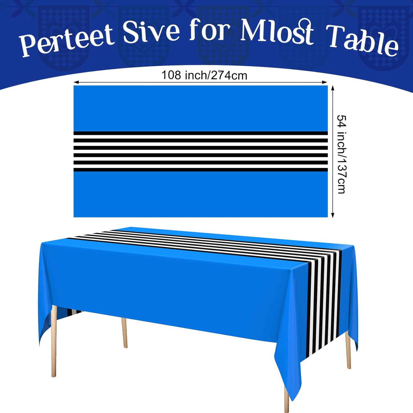 Oudain 6 Pcs Striped Tablecloth 108 x 54 Inch Disposable Plastic Table Cloth Waterproof Tablecloth Rectangle Table Cover for Bir