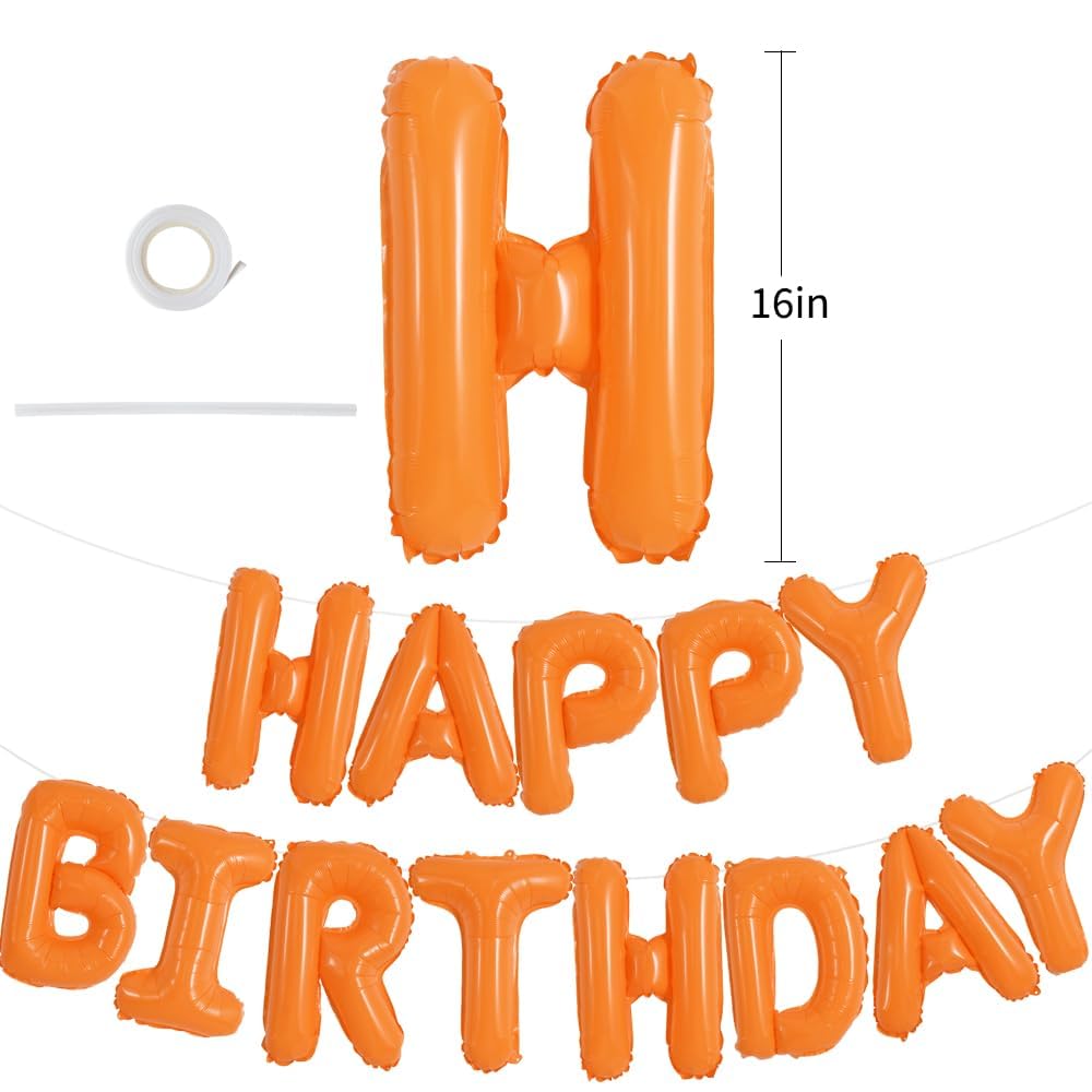 TONIFUL 16 Inch Orange Mylar Foil Birthday Balloons Banner Happy Birthday Balloon Letters for Adults & Girls Boys Kids Birthday