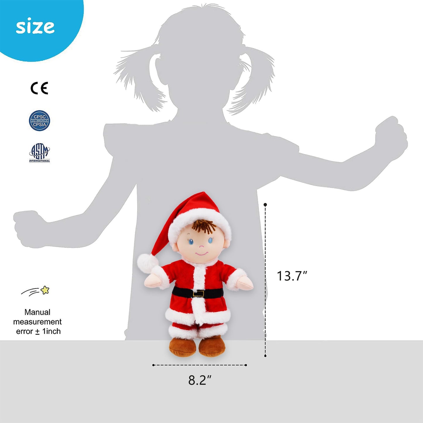 June Garden 14' Soft Dolly Santa - Stuffed Soft Baby Boy Doll For Birth And Up - Christmas Special Edition