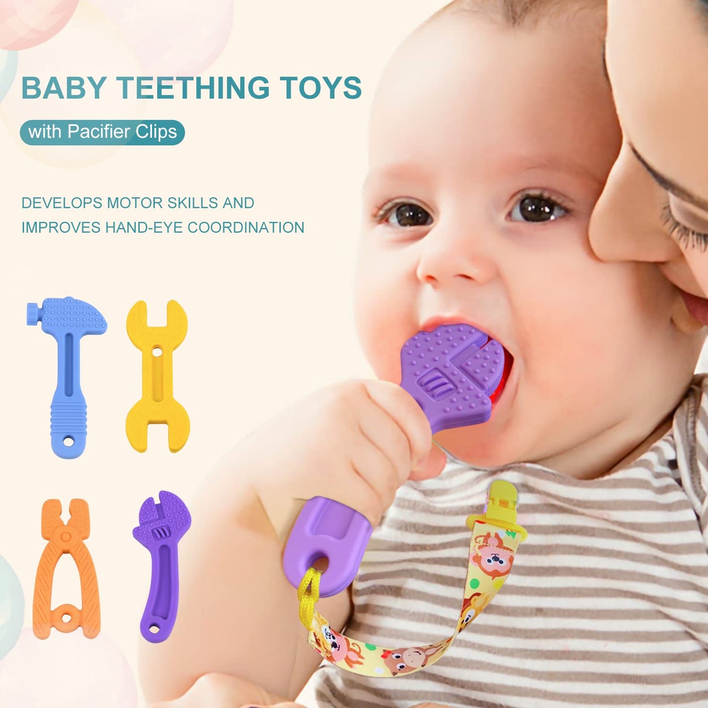 SJDSND Baby Teething Toys - Silicone Hammer Wrench Shape for 0-12 Months, Safe Chew Toys for Boys & Girls