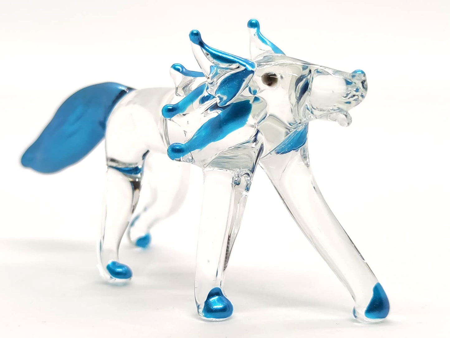 Sansukjai Fox Miniature Figurines Animals Hand Blown Glass Art Collectible Gift Home Decorate (Clear Blue)