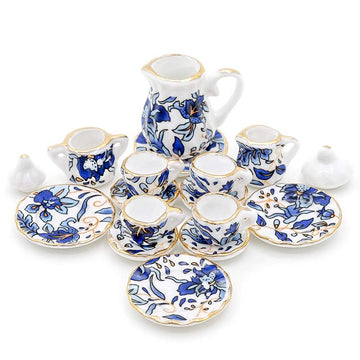 Odoria 1:12 Miniature 15Pcs Blue Porcelain Chintz Tea Cup Set (Blue)