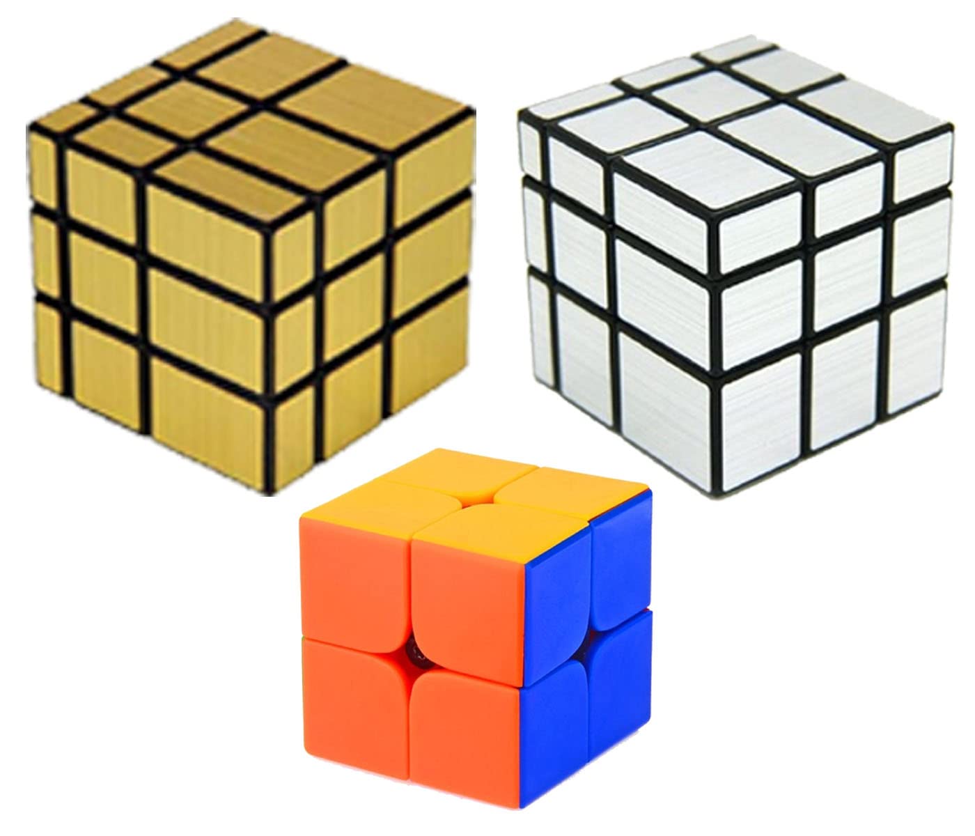 Jo Baby Cube Combo Set of 2X2, Silver Mirror, Gold Mirror High Speed Stickerless Magic Cube Puzzle (CUBE-2GS)