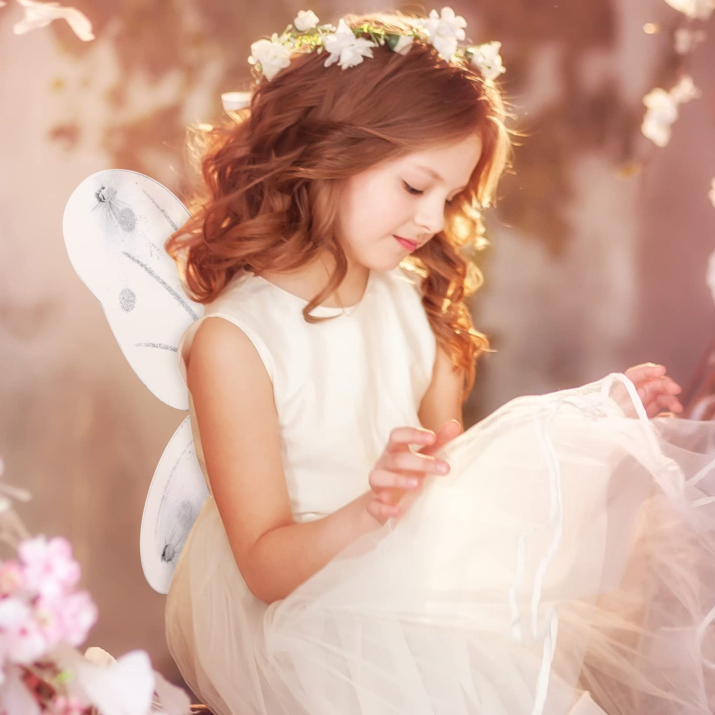 24 Sets Fairy Wings Butterfly Angel Costume Butterfly Wings for Girls Colorful Fairy Wands for Kid Dress up Party Halloween Role