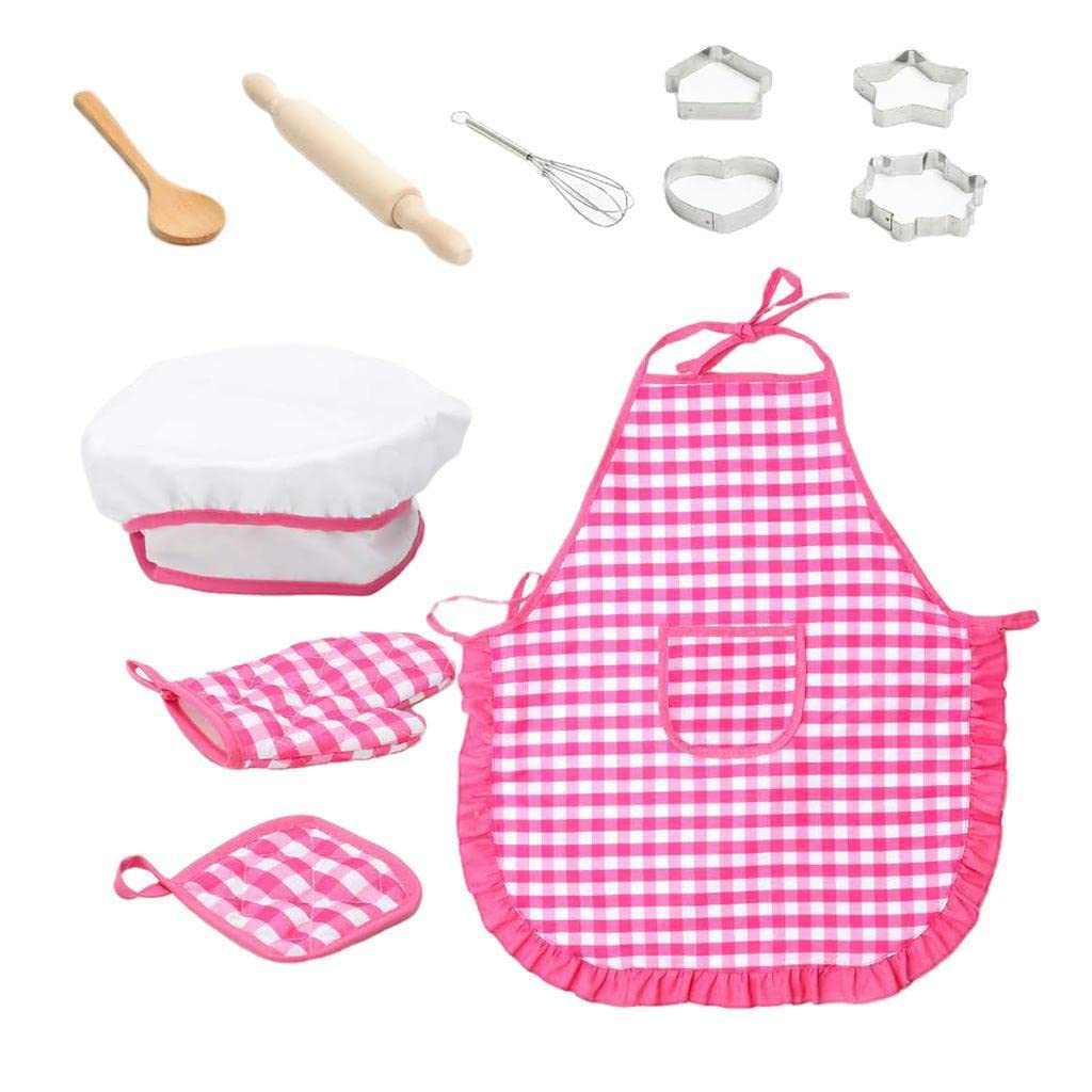CALANDIS 11pcs Kitchen Pretend Play Toys with Cooking Utensils, Apron & Chef Hat Set