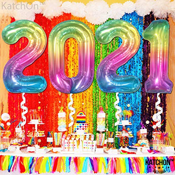 Giant Rainbow Jelly Number 0 Balloons - Large, 40 Inch | Rainbow Birthday Decorations | 0 Digit Tie Dye Balloons Decoration | Happy Birthday Rainbow Zero Balloon For Rainbow Birthday Party Decorations