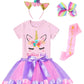 Doctor Unicorn Birthday Girls Unicorn Costume Outfit Rainbow Tutu, Unicorn T-shirt, Satin Sash, Hair Bow & Headband Purple Pink/