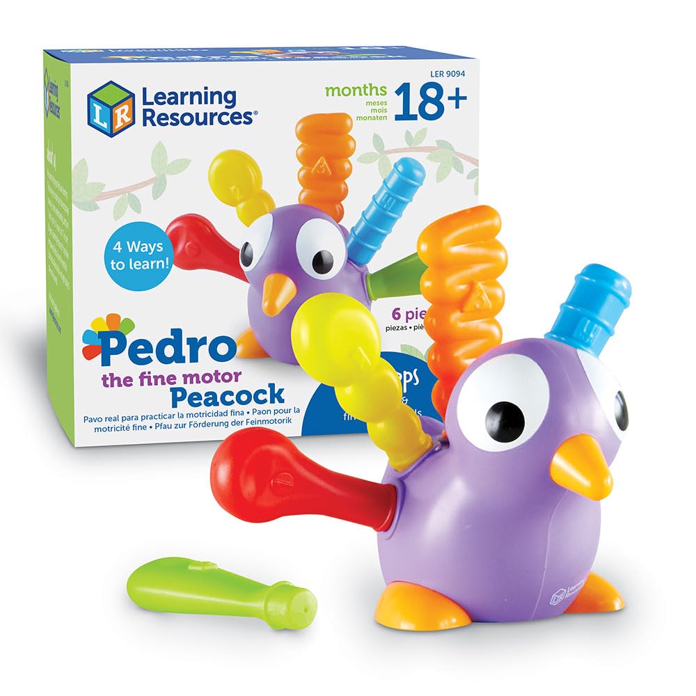 Learning Resources Pedro the Fine Motor Peacock - 6 Pieces Montessori Toys for Toddlers, Develops Fine Motor Skills, Multi, LER9094