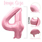 40 Inch Pink Number 4 Balloons, Large 4 Balloon Number Pink Foil Number Balloons, Light Pink 4th Mylar Birthday Balloons for Gir