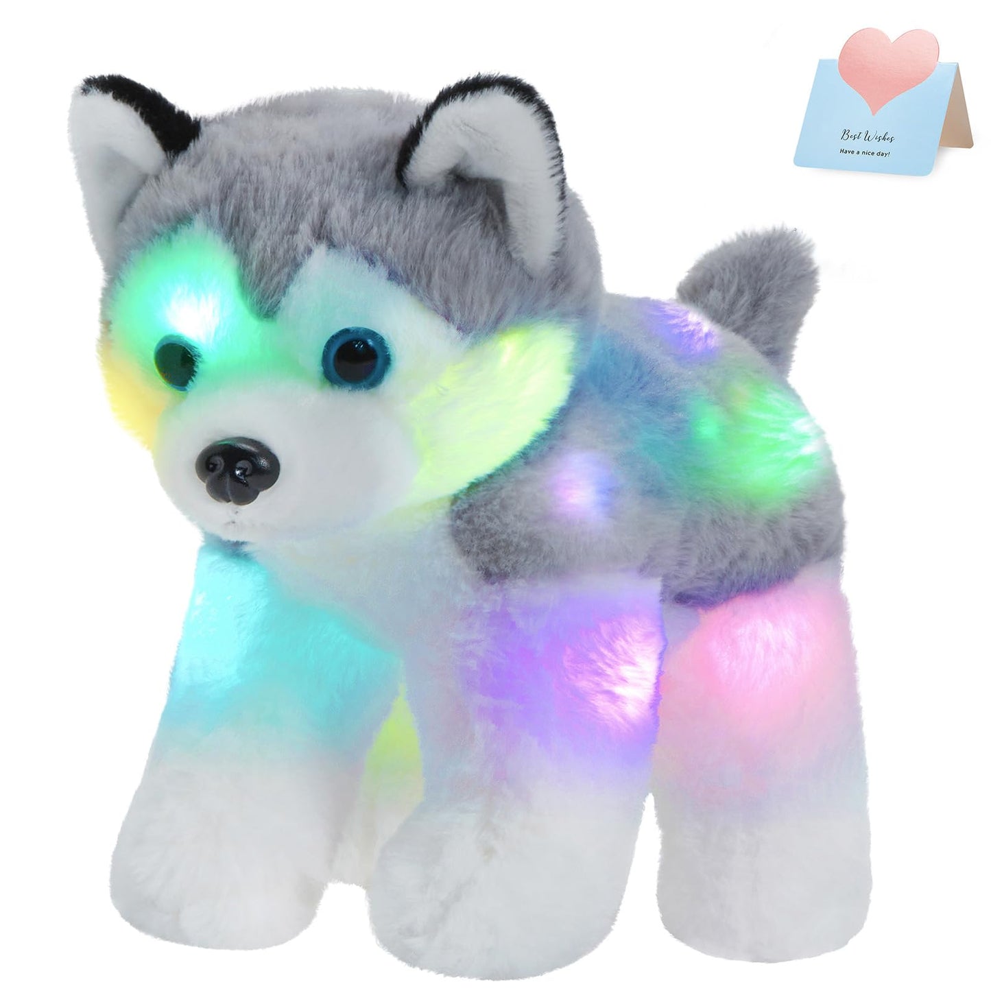 BSTAOFY 12" LED Light-Up Husky Puppy Stuffed Animal - Soft Plush Glow in the Dark Toy for Kids
