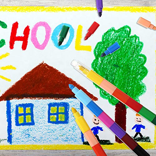 Leinuosen 24 Pieces Colorful Stacking Crayons Stackable Buildable Crayons for School Office Supplies, 12 Colors