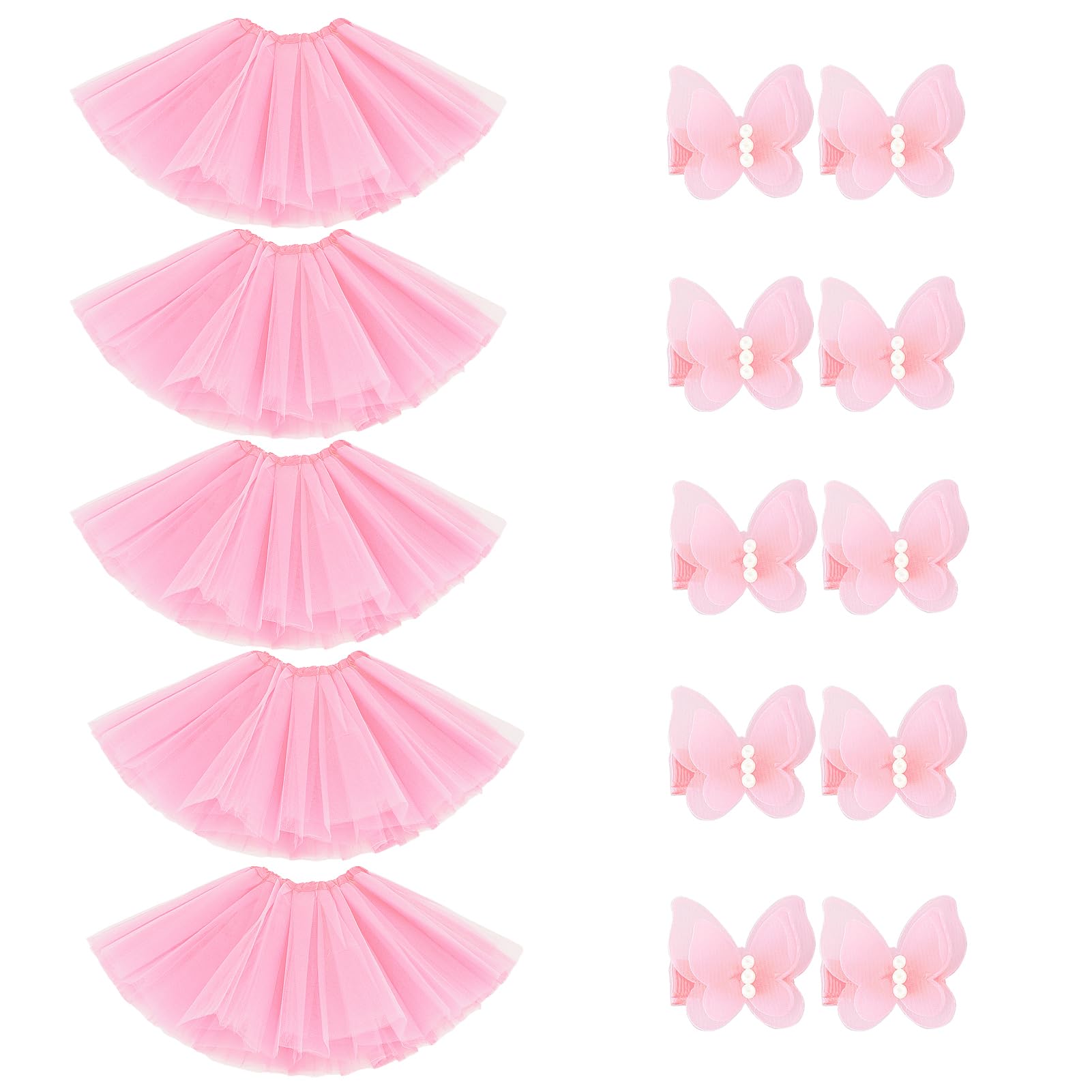 Bgfks Tutu Skirt For Girls,5 Pack Princess Party Favor Dress Skirt Set With Hairclips For 2-8 Years.(Pink)