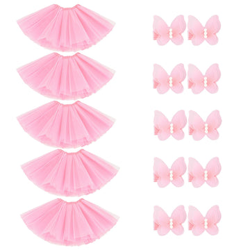 Bgfks Tutu Skirt For Girls,5 Pack Princess Party Favor Dress Skirt Set With Hairclips For 2-8 Years.(Pink)