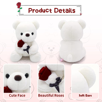 Teddy Bears Stuffed Animals With Rose, 9Inch Valentines Stuffed Animal Teddy Bear Plush Toy, Cute Valentines Plush Teddy Bear Fo