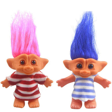 2Packs Vintage Troll Dolls Set,Lucky Doll Chromatic Adorable For Collections, School Project, Arts And Crafts, Party Favors - 7.5' Tall(Include The Length Of Hair) (Style3-Red+Blue)