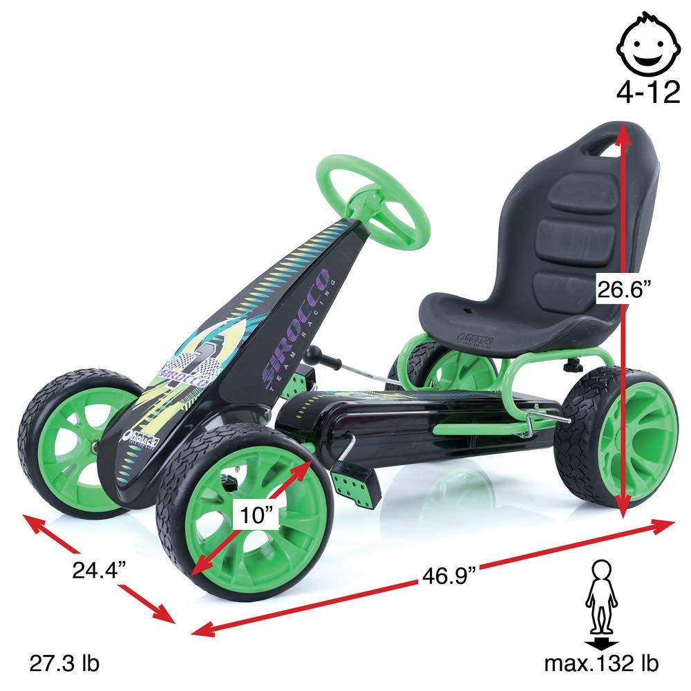 hauck Sirocco Go-Kart Kids Pedal Racing Cart w/ Low Profile Rubber Wheels & Ergonomic Seat
