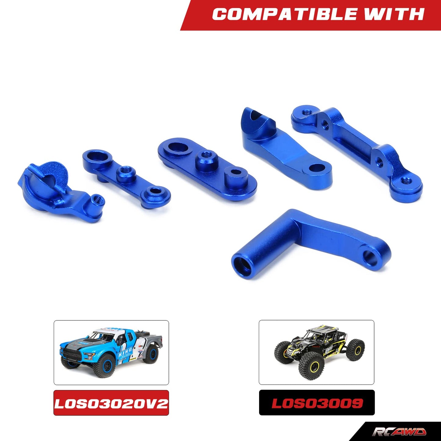 Rcawd Aluminum Steering Servo Set For 1/10 Losi Baja Rey, Losi Rock Rey Upgrades, Servo Mount Parts For # Los231008 Blue