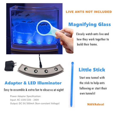 Navadeal Ant Farm Habitat For Kids W/ Led Light – Stem Toys, Educational & Science Kit With Nutrient Blue Gel, Observing Ants Create 3D Tunnels To Study Ants Behaviors & Ecosystem ( Ants Not Included)