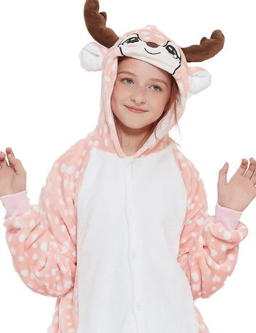 Casabaco Kid Reindeer Onesie Pajamas Deer Christmas Halloween Costume Boy Girl Animal Onepiece (Pink, 120)