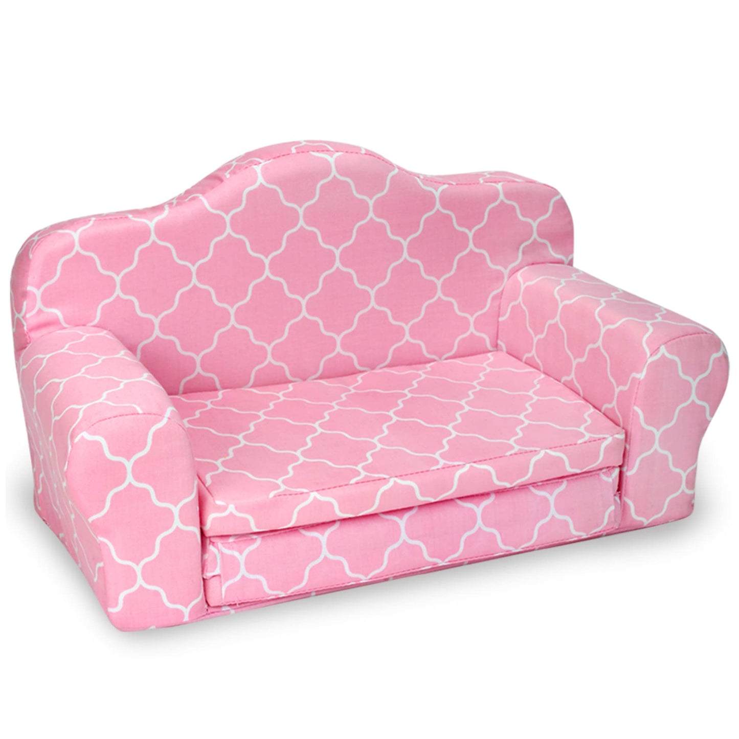Sophia'S 2-In-1 Plush Lightweight Moroccan Print Pull-Out Sofa Couch Converts To A Bed, Fits Two 18 Inch Dolls, Light Pink