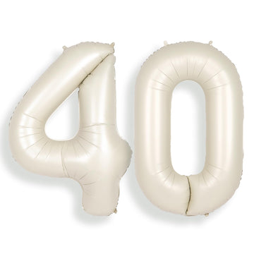Suwen 40 Inch Large Cream White 40 Balloon Numbers Big Foil Helium Number Balloons 0-9 Jumbo Happy 40Th Mylar Birthday Party Dec