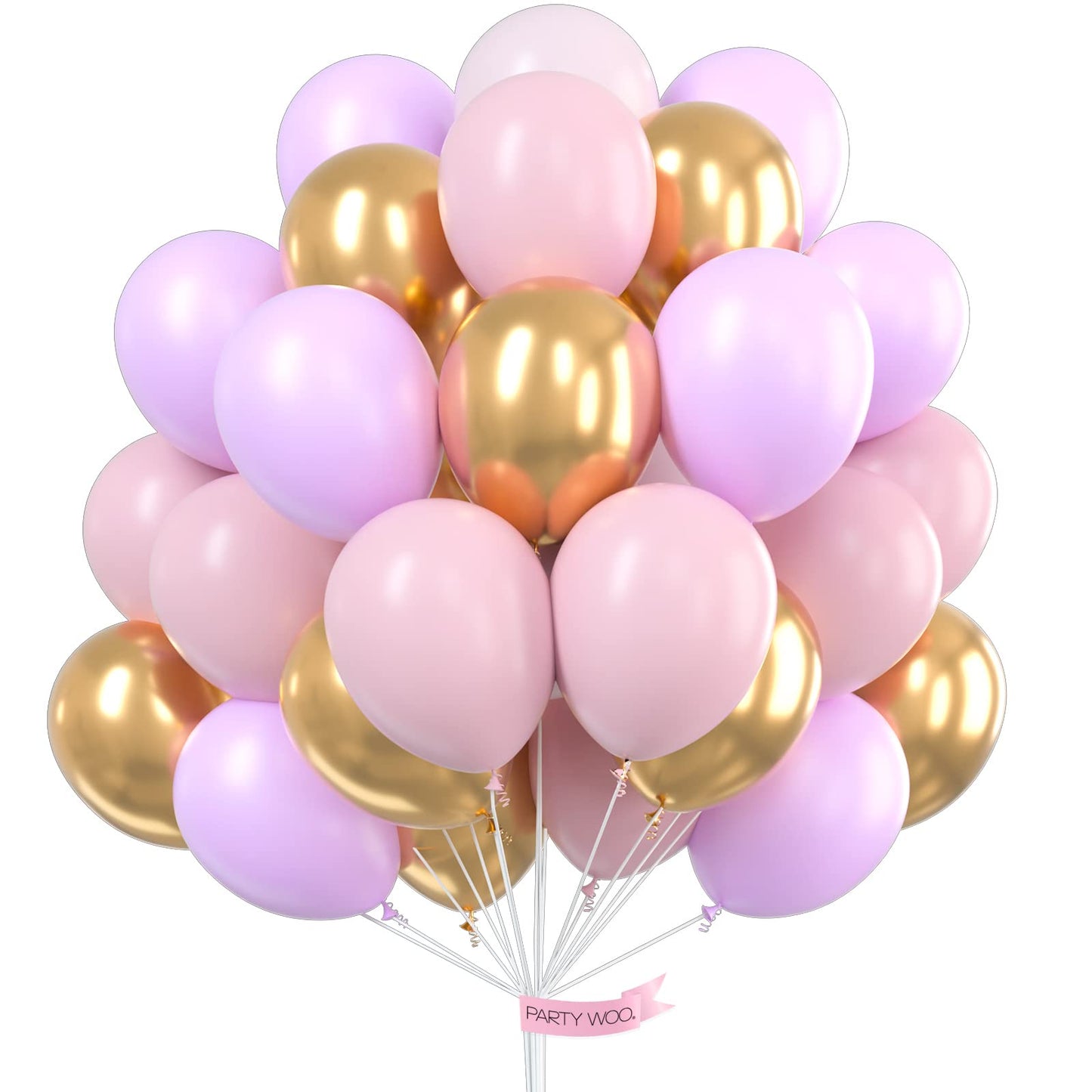 Partywoo Purple Pink Gold Balloons, 60 Pcs 12 Inch Purple Balloons, Light Pink Balloons, Gold Metallic Balloons And Pink Balloons, Purple Pink Balloons For Princess Birthday Party, Purple Baby Shower