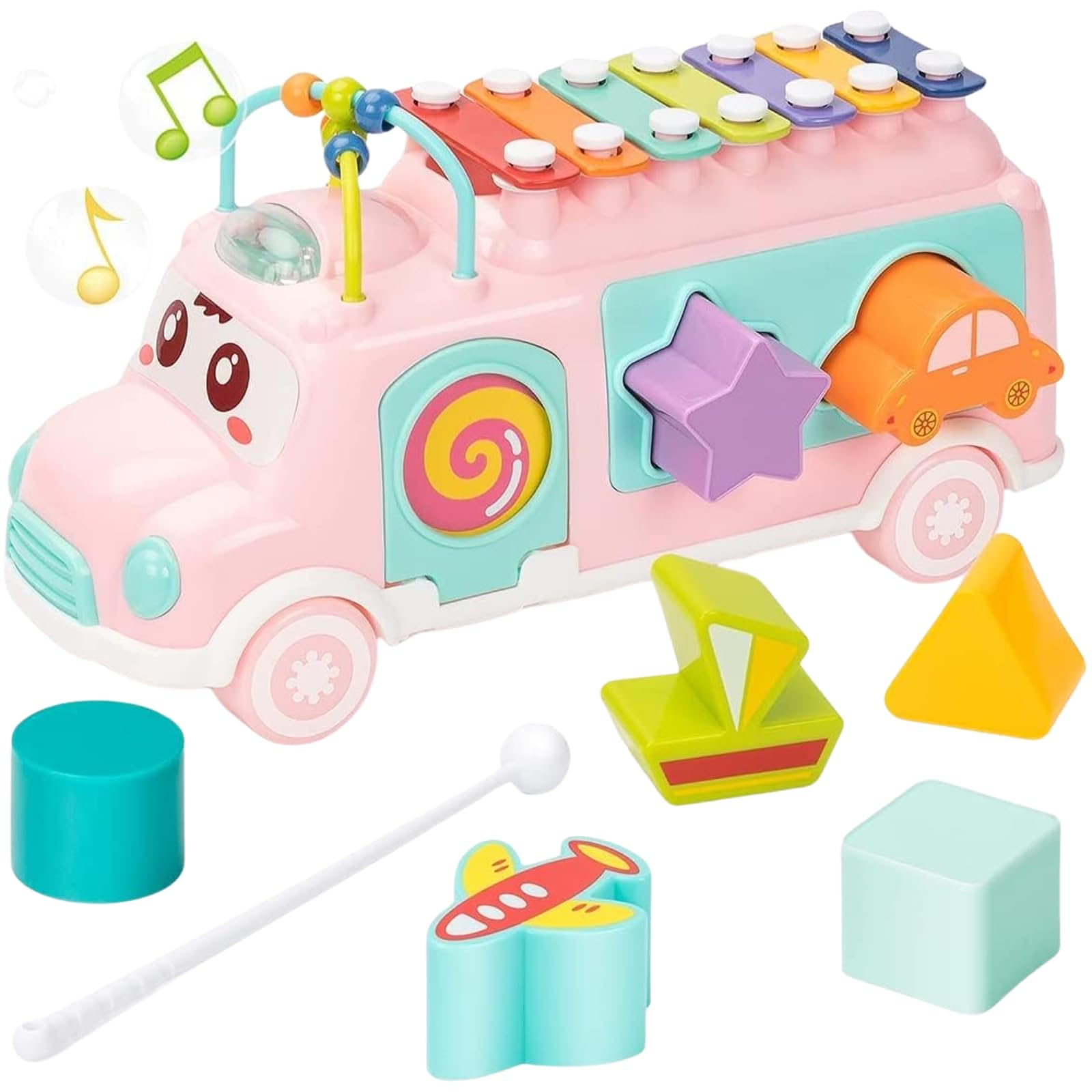 School Bus Toy With Xylophone| Push & Pull Musical Toy For Babies 1218 Months | Educational Toy For 1 Year Old Boys & Girls | B