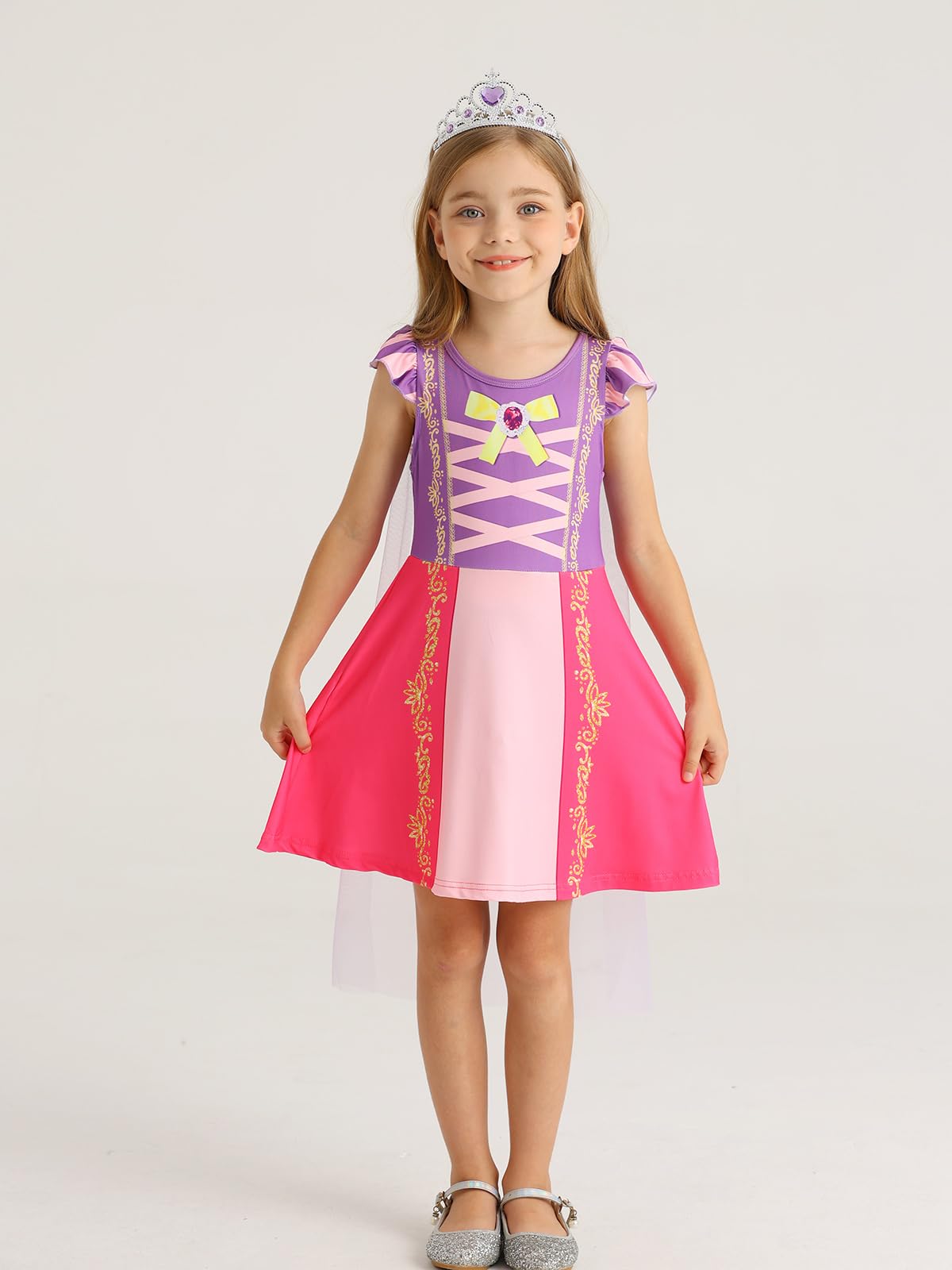 Wonderbabe Rapunzel Dress For Girls Purple Princess Costumes Dress Up Birthday Halloween Christmas Party Cosplay With Cape Size 5-6T