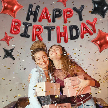 Toniful 35Pcs Black And Red Happy Birthday Decorations 16 Inch Happy Birthday Balloon Banner With Star Balloons Mylar Foil Birth