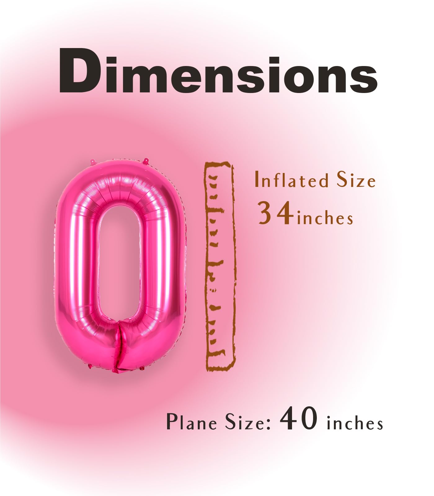 Suwen 40 Inch Hot Pink Large 0 Balloon Numbers Big Foil Helium Number Balloons 0-9 Jumbo Happy 0Th Mylar Birthday Party Decorati