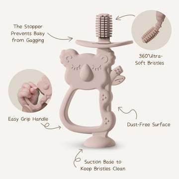 Moonkie Teething Toy, Safe & Easy To Hold Bpa Free Silicone Teethers, 360 Baby Toothbrush With Suction Base, Teether Toys Best F