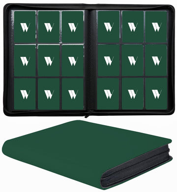 WUTONMU enhanced 9-Pocket Zippered Trading Card Binder  540 Pockets Double-Sided Side-Loading Card Organizer Album  PU Leather Card Holder Protector for MTG  TCG  Sports Cards (Green)