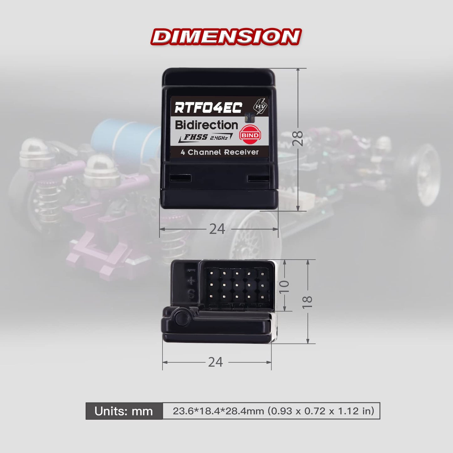 4CH S.BUS2 8.4V High Voltage Internal Antenna RC Car Receiver Compatible with T-FHSS(RTF04EC)