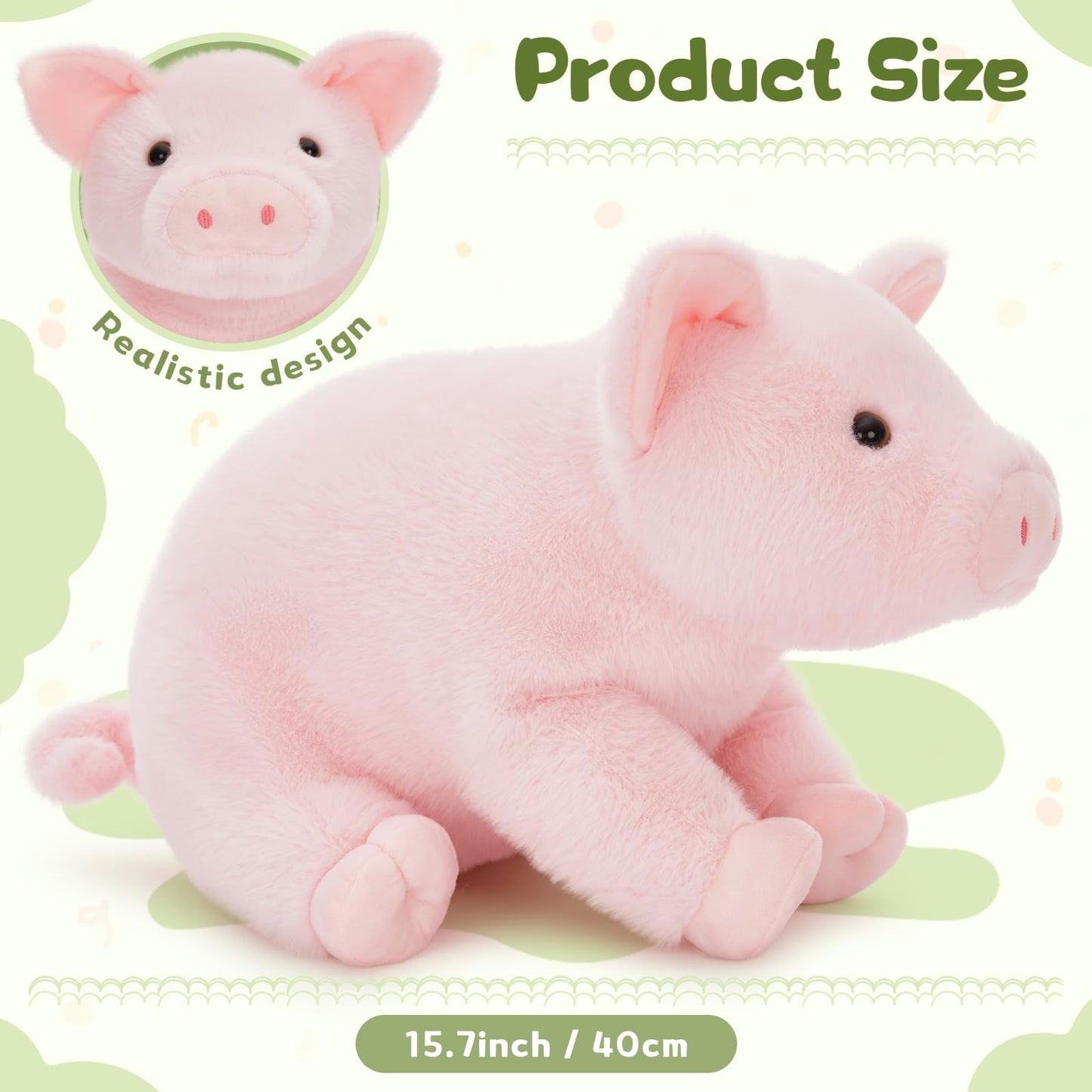 BENINY Pig Plush Toy Set, Large 16" Mommy Pink Pig with 4 Baby Piggies, Soft Polyester Stuffed Animals for Kids and Girls