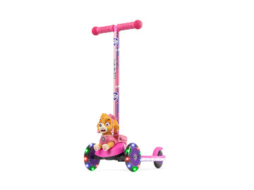Paw Patrol Skye Kick Scooter For Kids, Self-Balancing 3 Wheeled Light Up Scooter With Extra Wide Anti-Slip Deck, Rear Brake, Lea