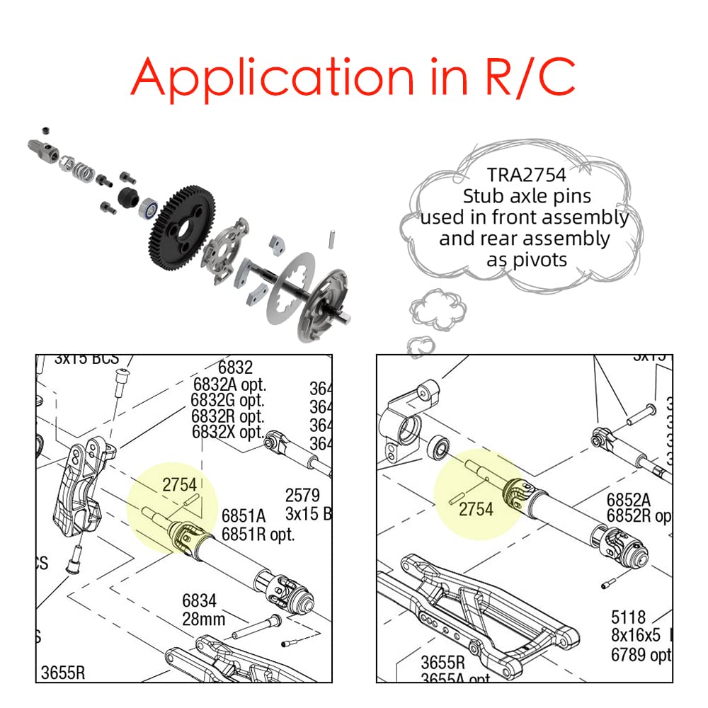 Model# 2754 Stub Axle Pins, Size F2X10Mm (Set Of 100 Pcs) For Traxxas Rc Vehicles