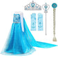 Sototoo Elsa Costume Long Sleeves Princess Dress Queen White Costume Cosplay Dress Up With Accessories Halloween (Blue,5-6Years)