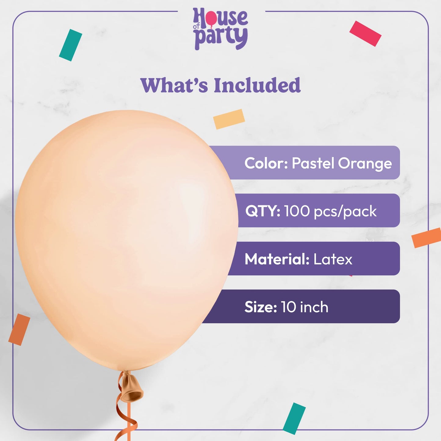 House Of Party 100 Pcs Pastel Orange Balloons - 10 Inch Matte Light Orange Balloons For Graduation, Birthday, Wedding & Easter P