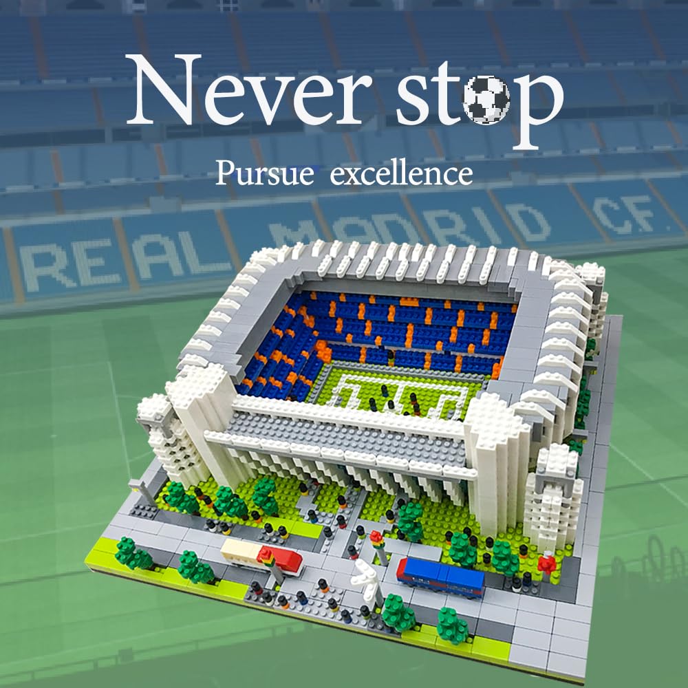 GOTIMON Micro Mini Blocks Football Stadium Set, 4575 Pieces, Plastic, White/Blue/Orange/Green, Model GT070