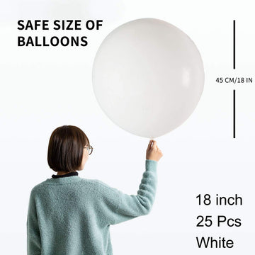 Oupking 18 Inch White Balloons Big Round Latex Balloon Giant Thick White Balloons For Party Decorations Pack Of 25