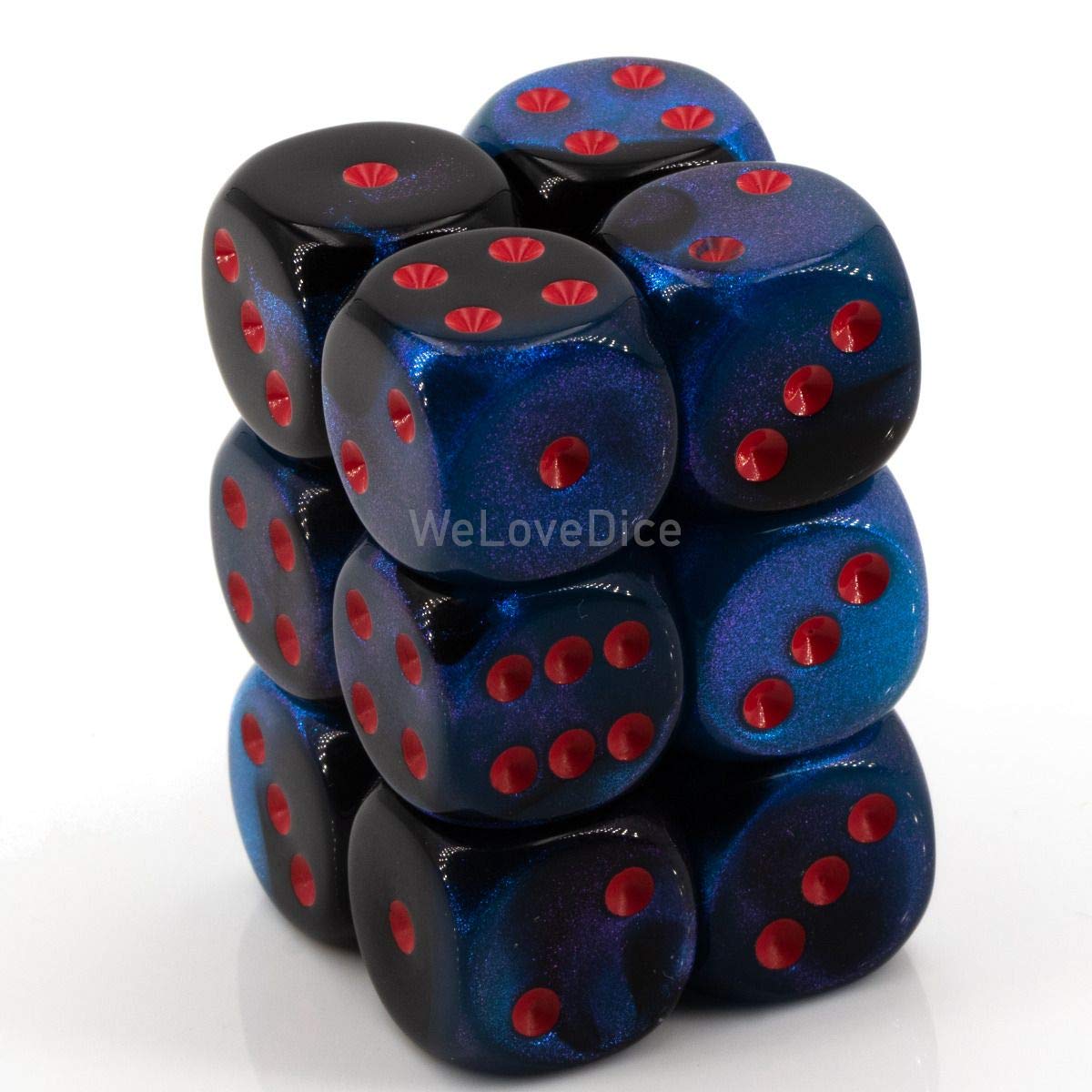 Chessex Manufacturing Chx26658 16 Mm Black Starlight Cube Gemini D6 Dice  Red Pips - Pack Of 12